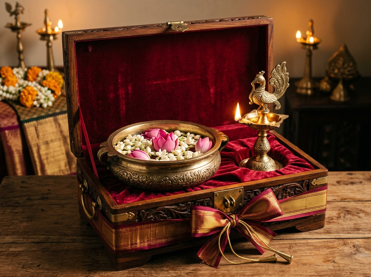 Heirloom brass bowl and lamp presentation gift box